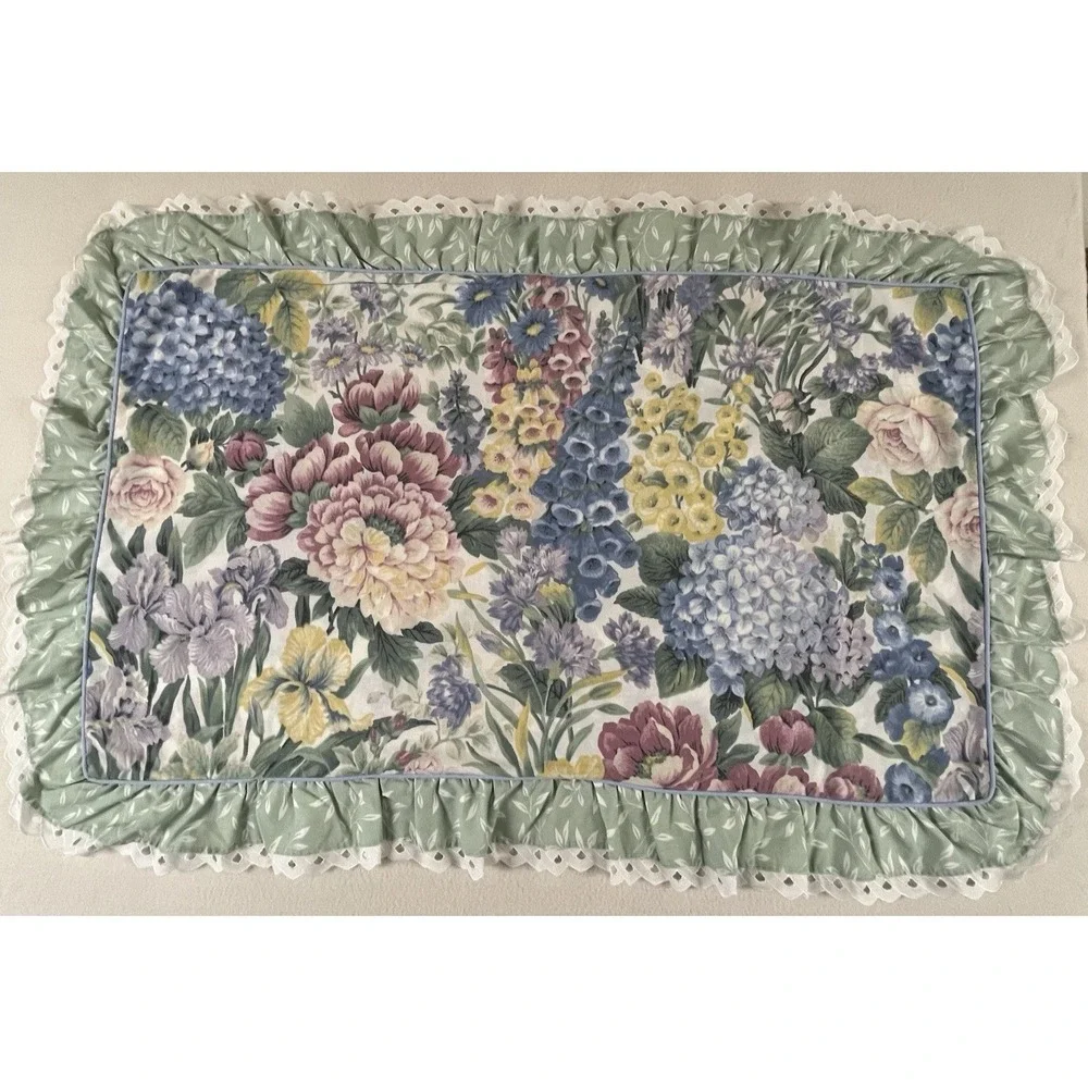 Glynda Turley's Flower‎ Garden 3 Pillow Shams King Eyelet Ruffle Cottage Shabby